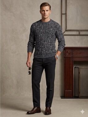 EXPRESS Sweater Size L Marled Knit Crew Neck Cozy Pullover Wool Blend Navy Gray